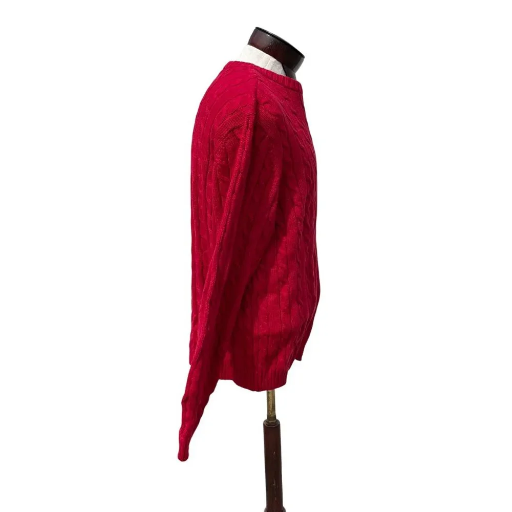 Chaps Ralph Lauren Mens Solid Red Cotton Cable‎ Knit Sweater Size Large
